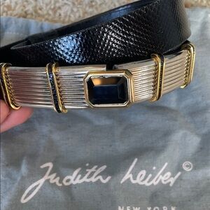 Judith Leiber Black and Silver Belt with Gold Details
